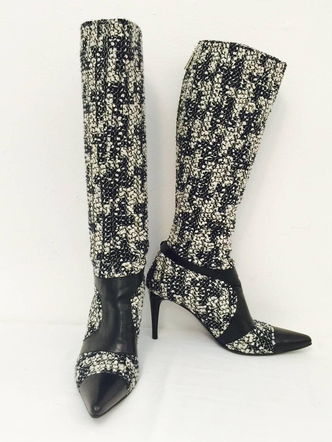 chanel tweed boots