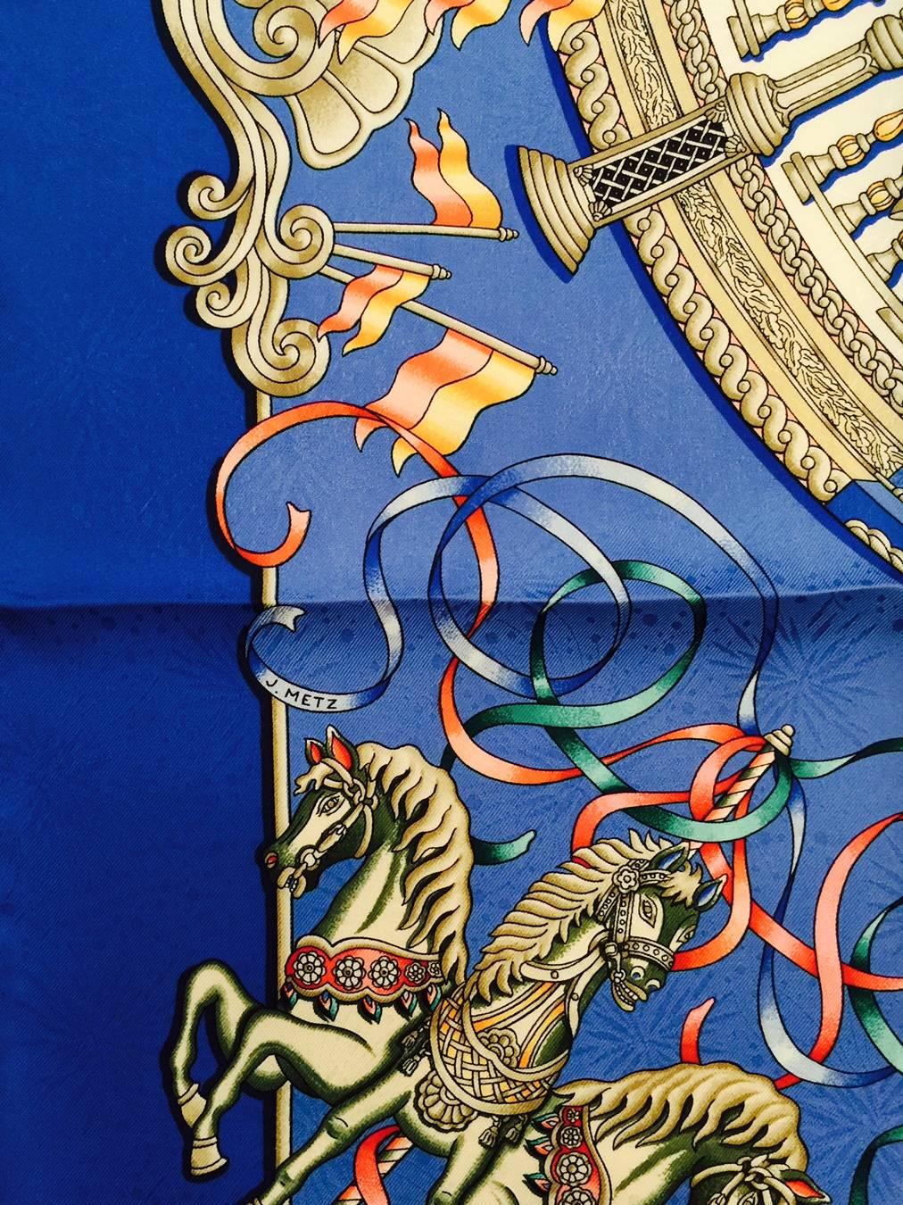 Hermes Blue Luna Park Silk Jacquard Carre-Joachim Metz-Excellent to New In Excellent Condition In Palm Beach, FL