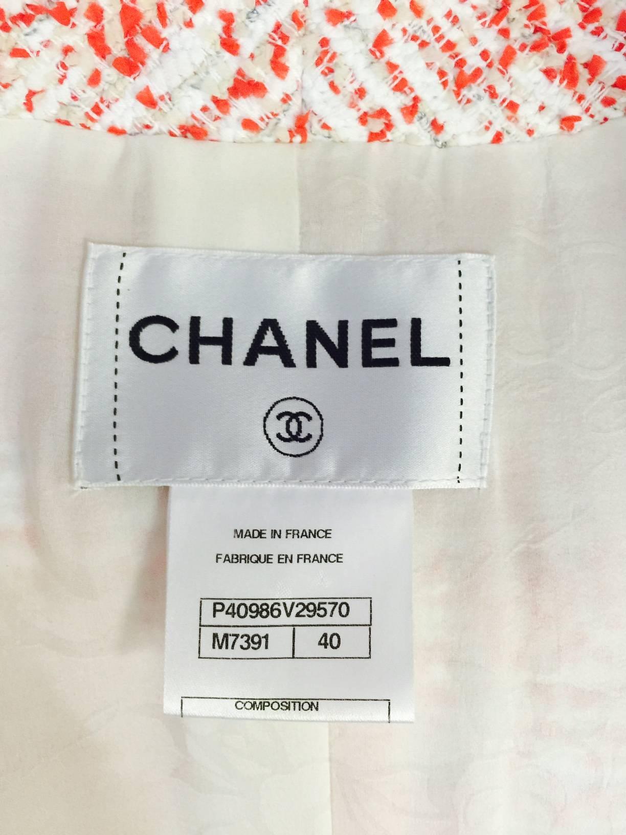 Chanel Double Breasted Paprika Red, Ivory and Tan Tweed Skirt Suit  For Sale 2