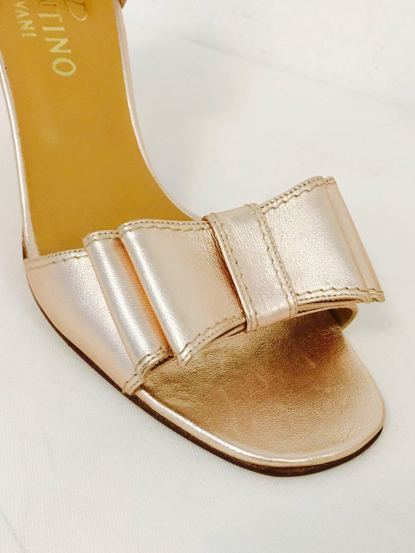 Brown Valentino Garavani Rose Gold Metallic Leather High Heel Sandals