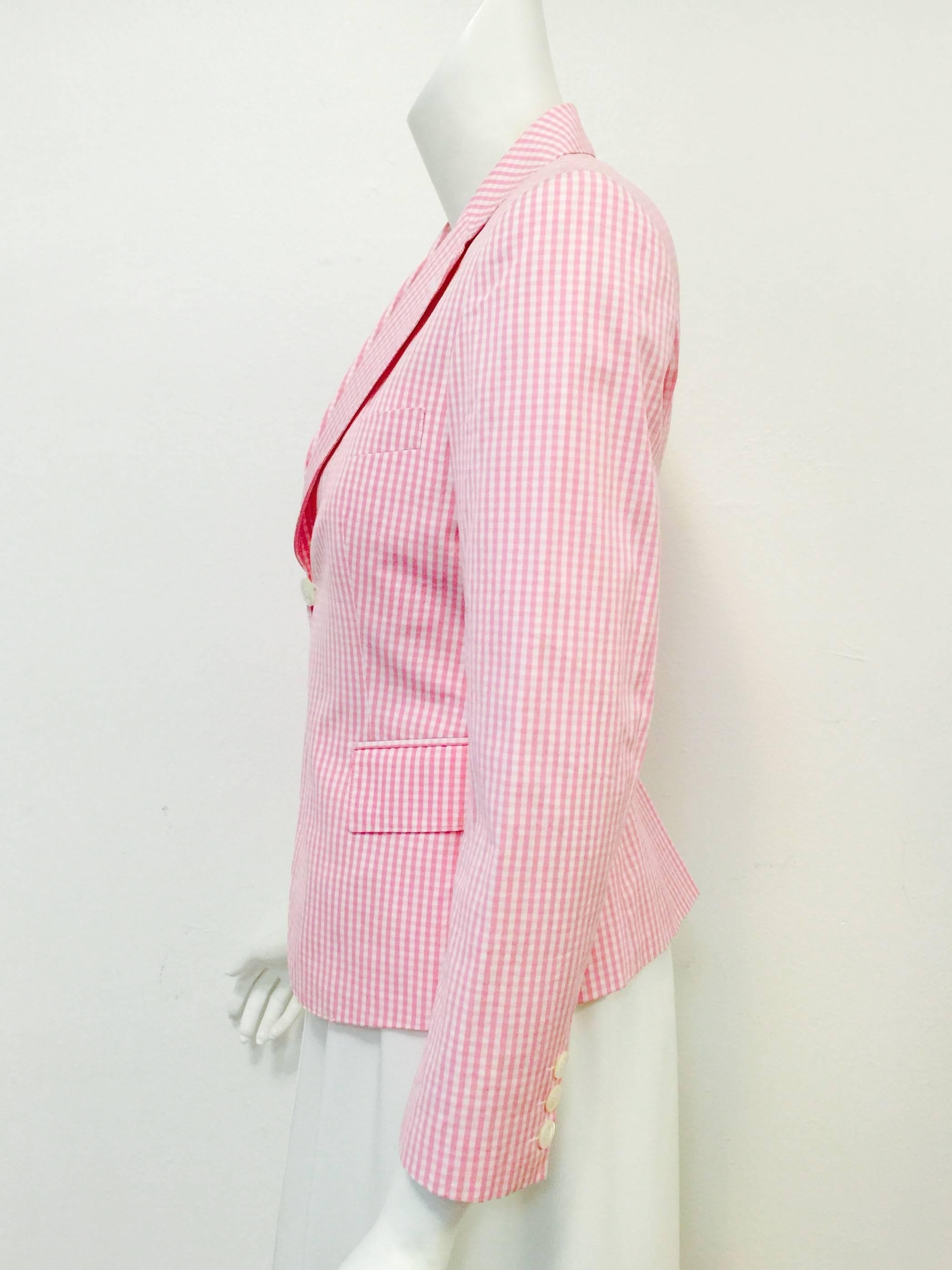 Women's Comme des Garcons by Junya Watanabe Pink and White Gingham Blazer