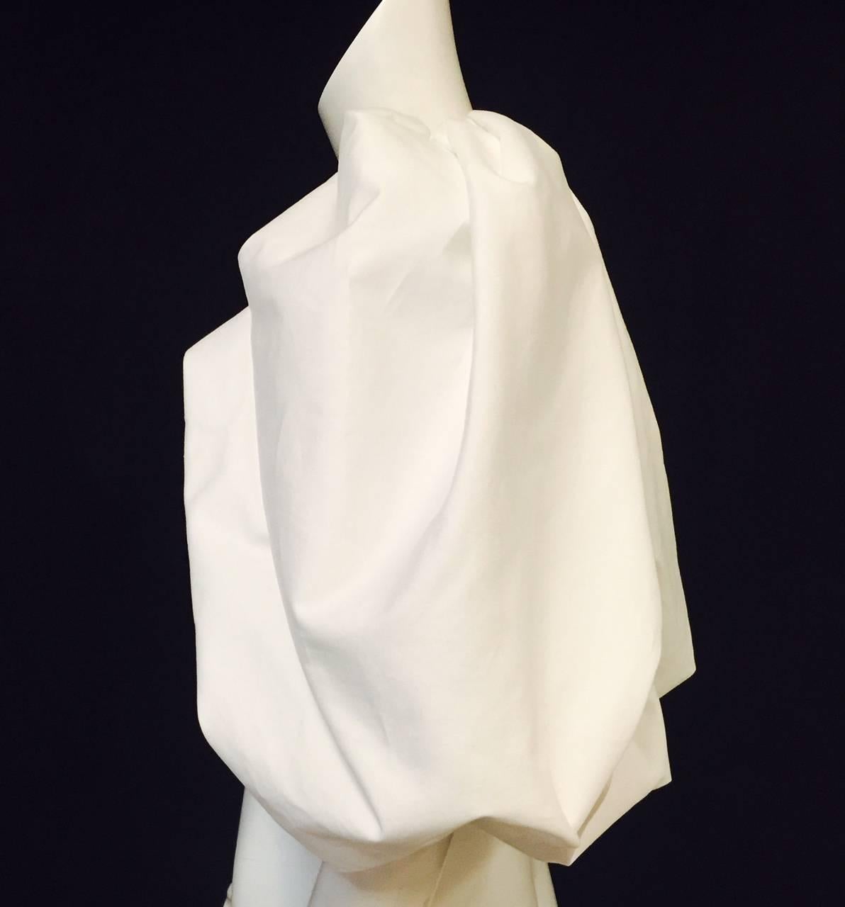 Dramatic Yves Saint Laurent White Cotton Bolero With Oversized Pouf Sleeves 1