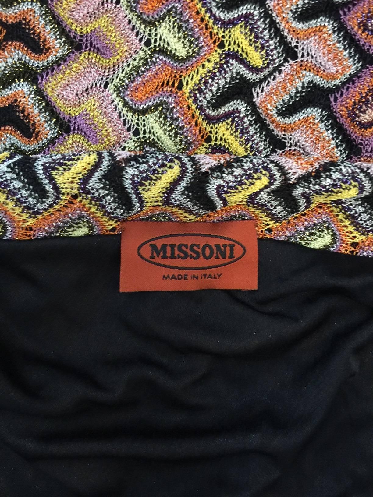 Black Missoni Multi Color Knit Straight Skirt With Tie and Dramatic Fringe Hem