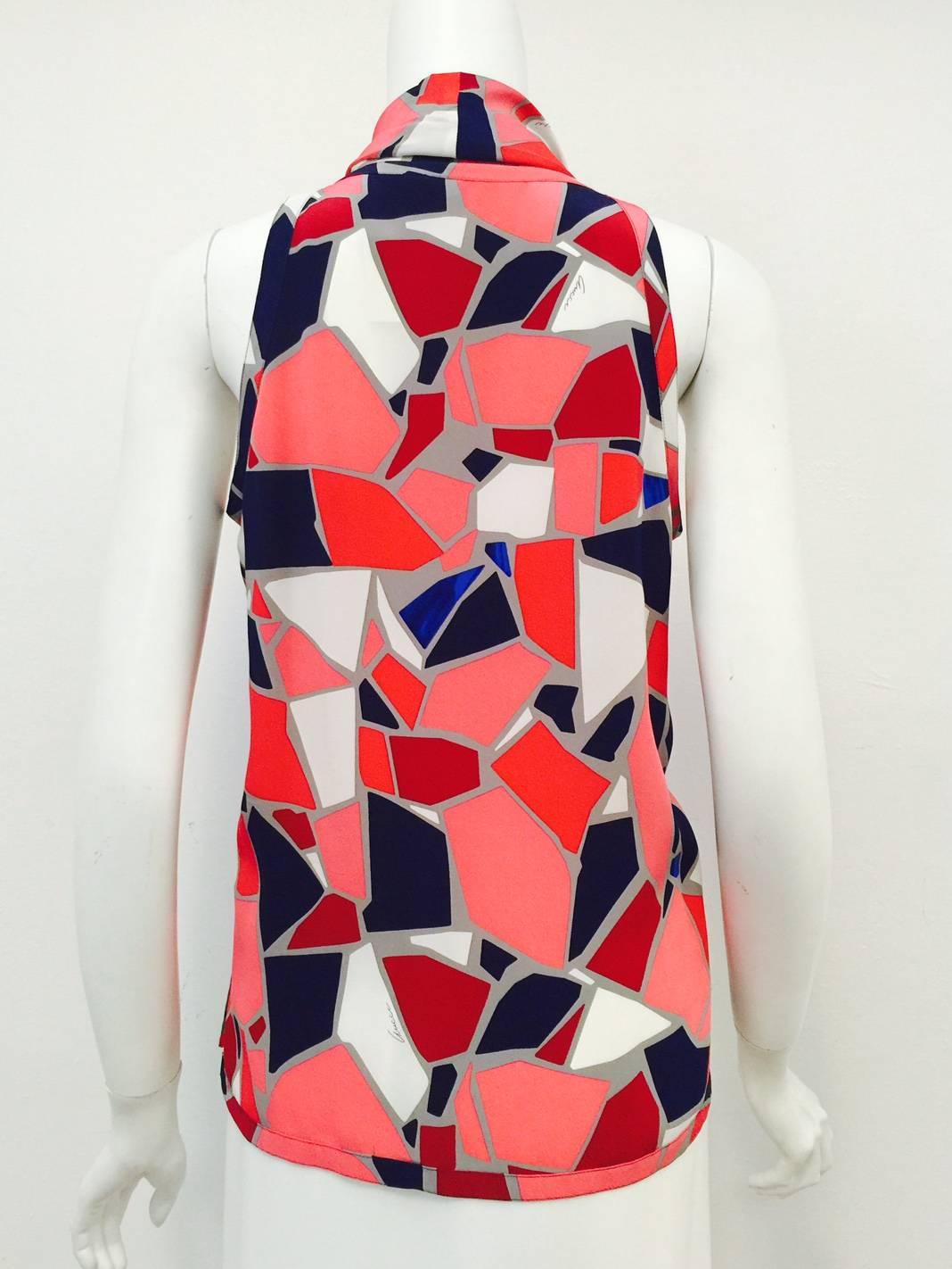 Women's Gorgeous Gucci Silk Sleeveless Abstract Print Blouse With Adjustable Tie
