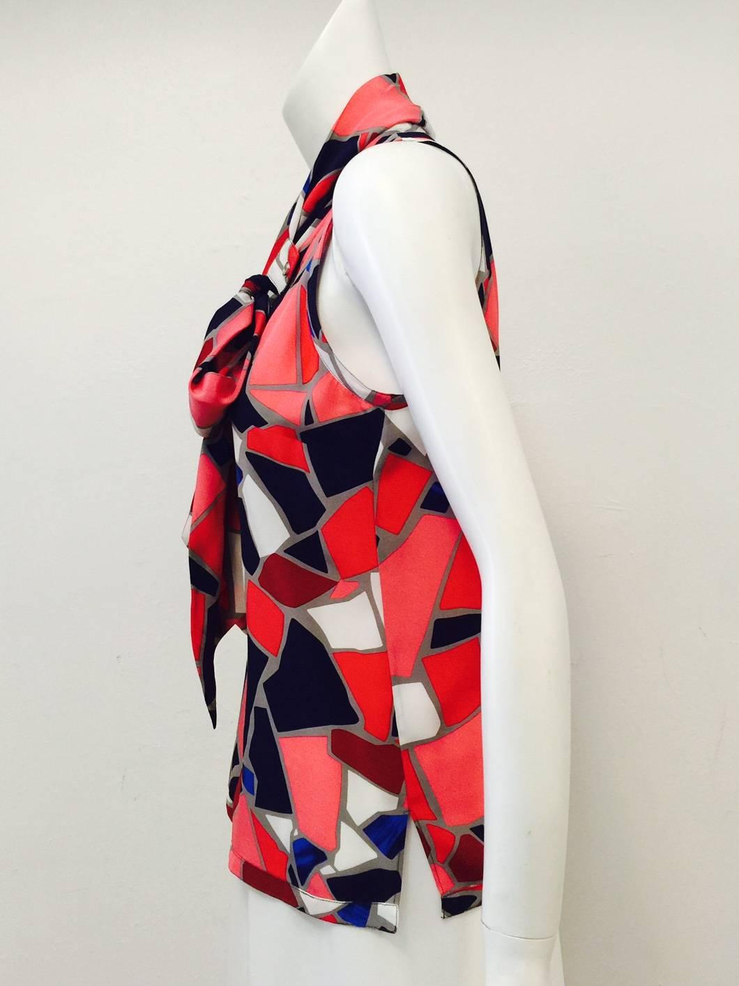 Gorgeous Gucci Silk Sleeveless Abstract Print Blouse With Adjustable Tie 1