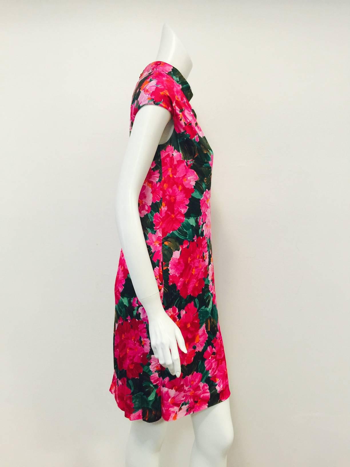 Bold Balenciaga Bouquet Cap Sleeve Sheath Dress With Stand Up Collar  In Excellent Condition In Palm Beach, FL