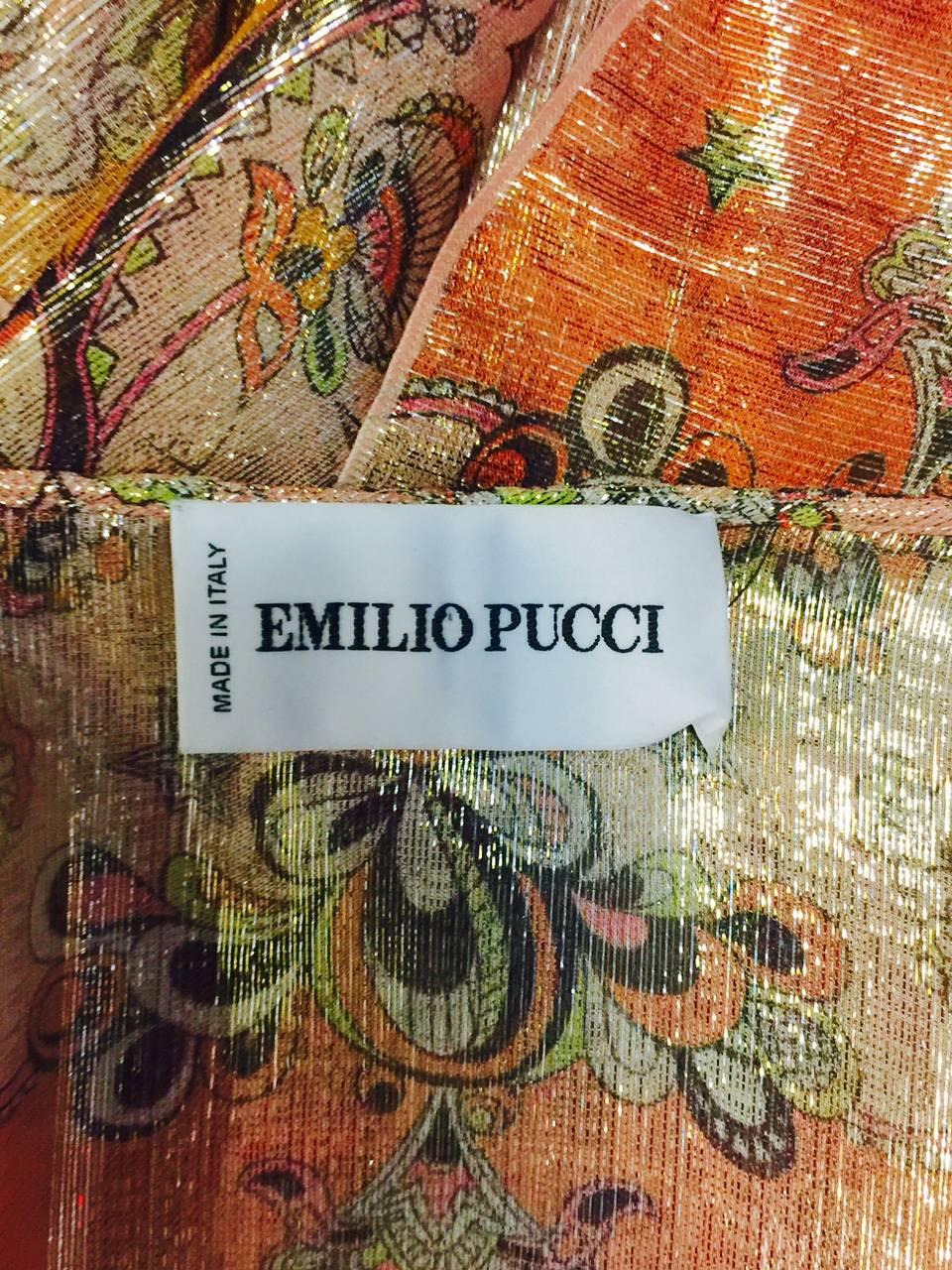 Women's Emilio Pucci Print Silk Blend Lame Tunic Dress With Butterfly Wing Sleeves