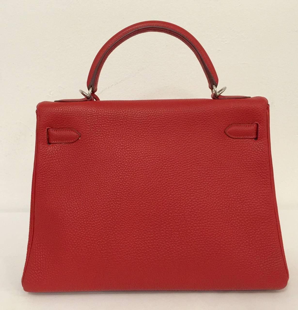 Red 2004 Hermes Kelly 32 Vermillion Togo PHW Excellent Condition