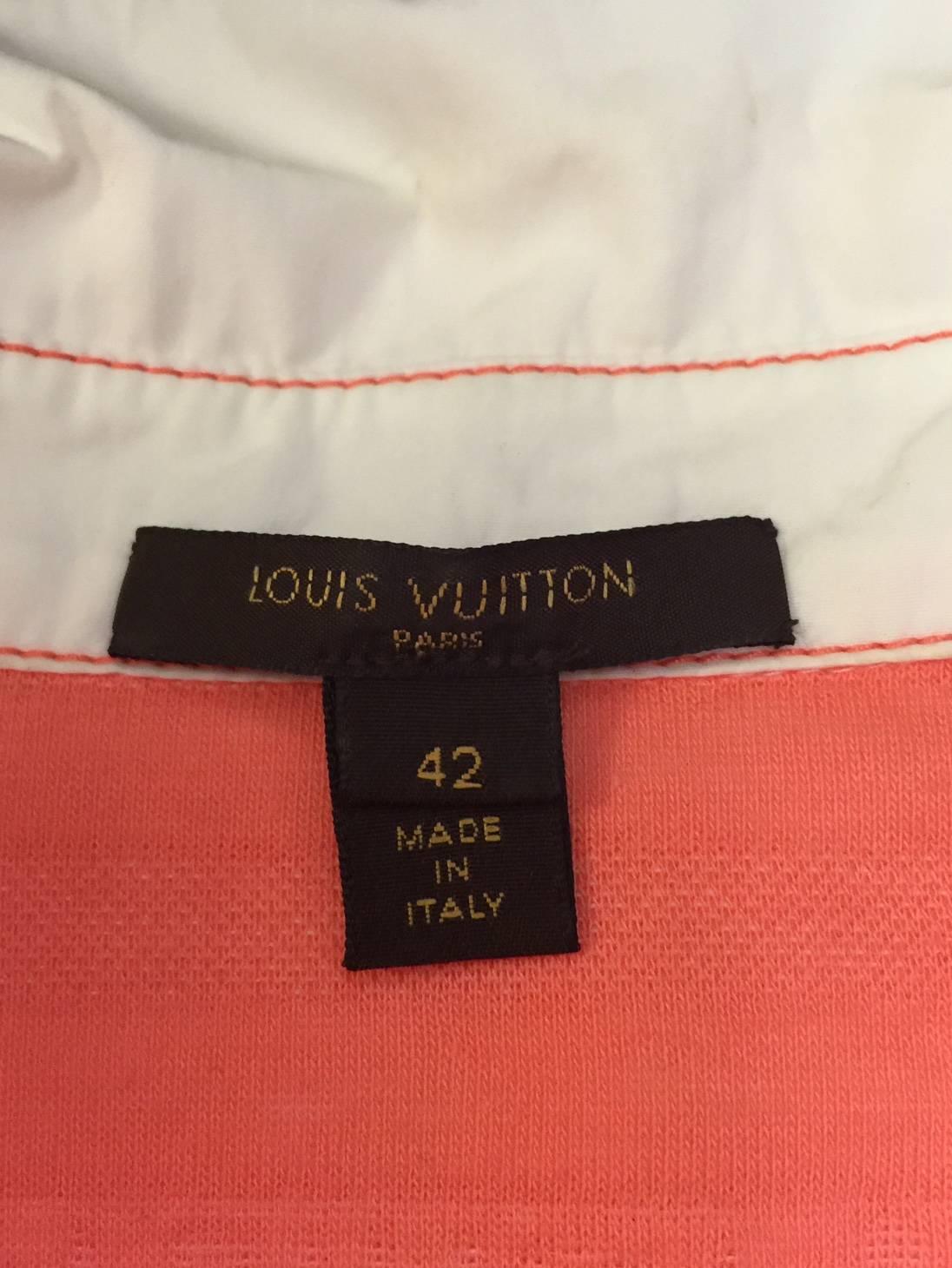 Louis Vuitton Short Sleeve Pink & White Cotton Resort and Riviera Shirt Dress  In Excellent Condition In Palm Beach, FL