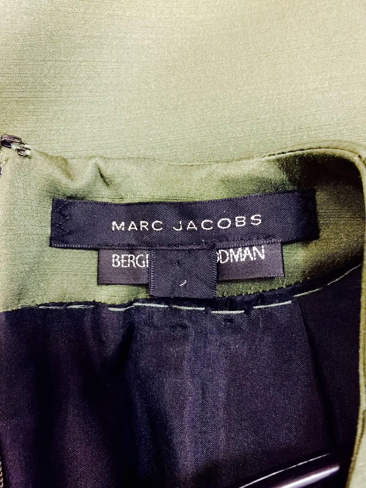 Marc Jacobs for Bergdorf Goodman Olive Wool and Silk Sleeveless Sheath 1