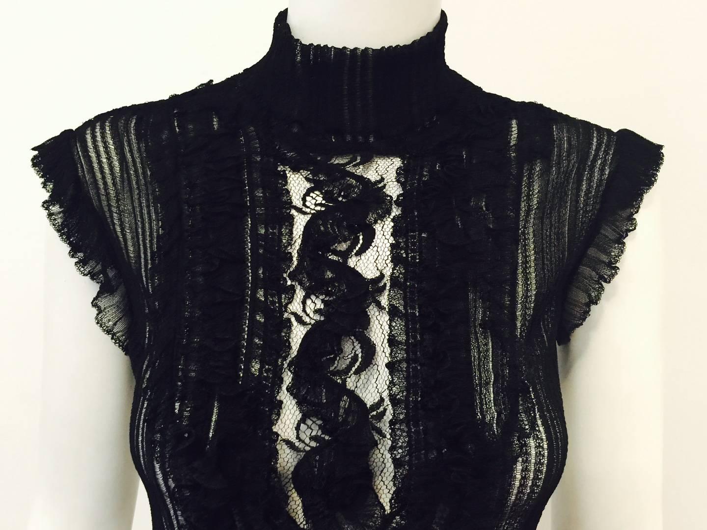 Roberto Cavalli Black Stretch Lace Cap Sleeve Top With Mock Turtle Neck 1