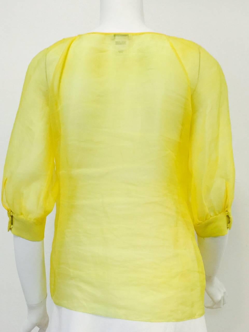 Yellow Oscar de la Renta Lemon Silk Blouse With Ruffles and Raglan Sleeves