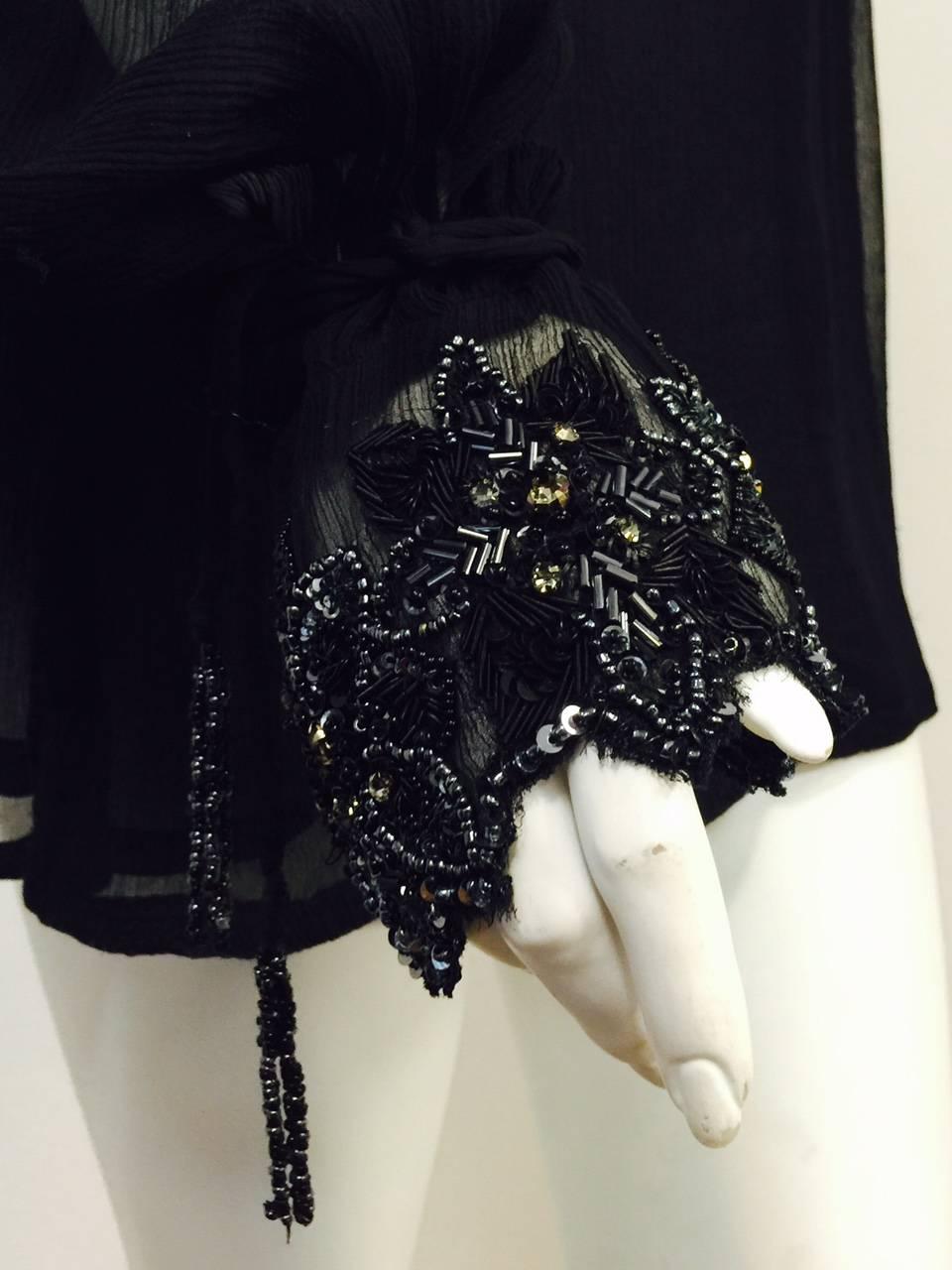 Just Cavalli Black Silk Tunic With Poet Sleeves and Metallic Embroidery  3