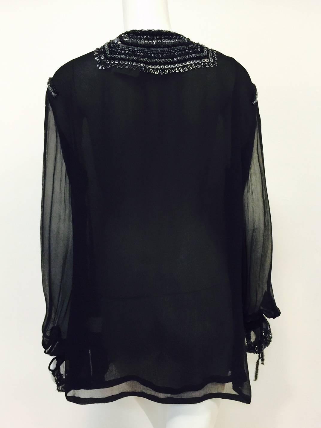 Just Cavalli Black Silk Tunic With Poet Sleeves and Metallic Embroidery  1