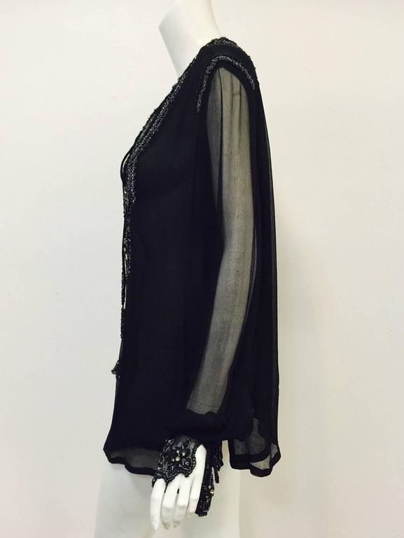 Just Cavalli Black Silk Tunic With Poet Sleeves and Metallic Embroidery ...