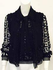 Chanel 2009 Cruise Black Wool Tweed & Metallic Lace Twinset w 3-D Beadwork