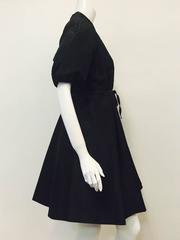 Prada Black Silk Blend Evening Swing Coat With Short Pouf Sleeves and Belt