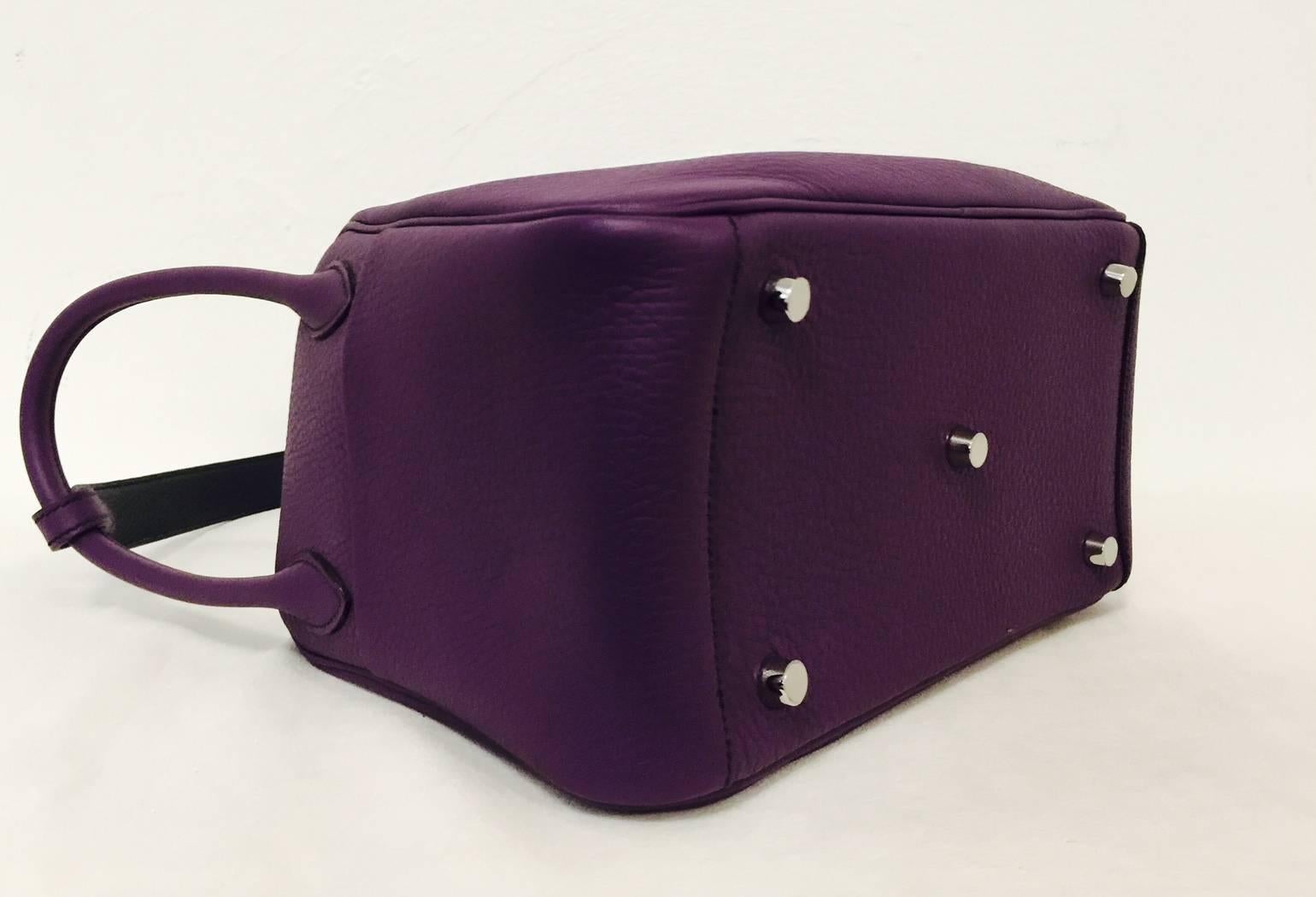  2011 Hermes Lindy 26 Purple Clemence PHW With Bonus Twilly  In New Condition In Palm Beach, FL
