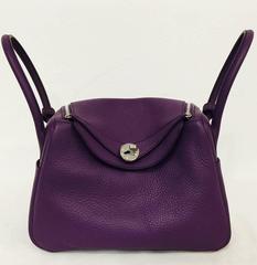 2011 Hermes Lindy 26 Purple Clemence PHW With Bonus Twilly