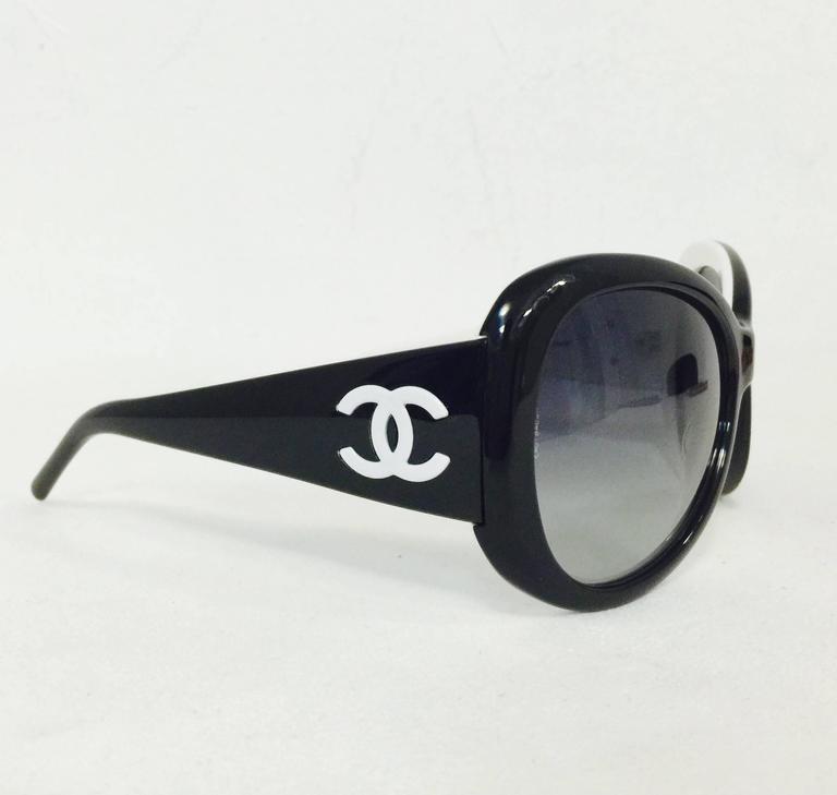 Chanel Oversize Black Sunglasses With Double C Logo on Temples at