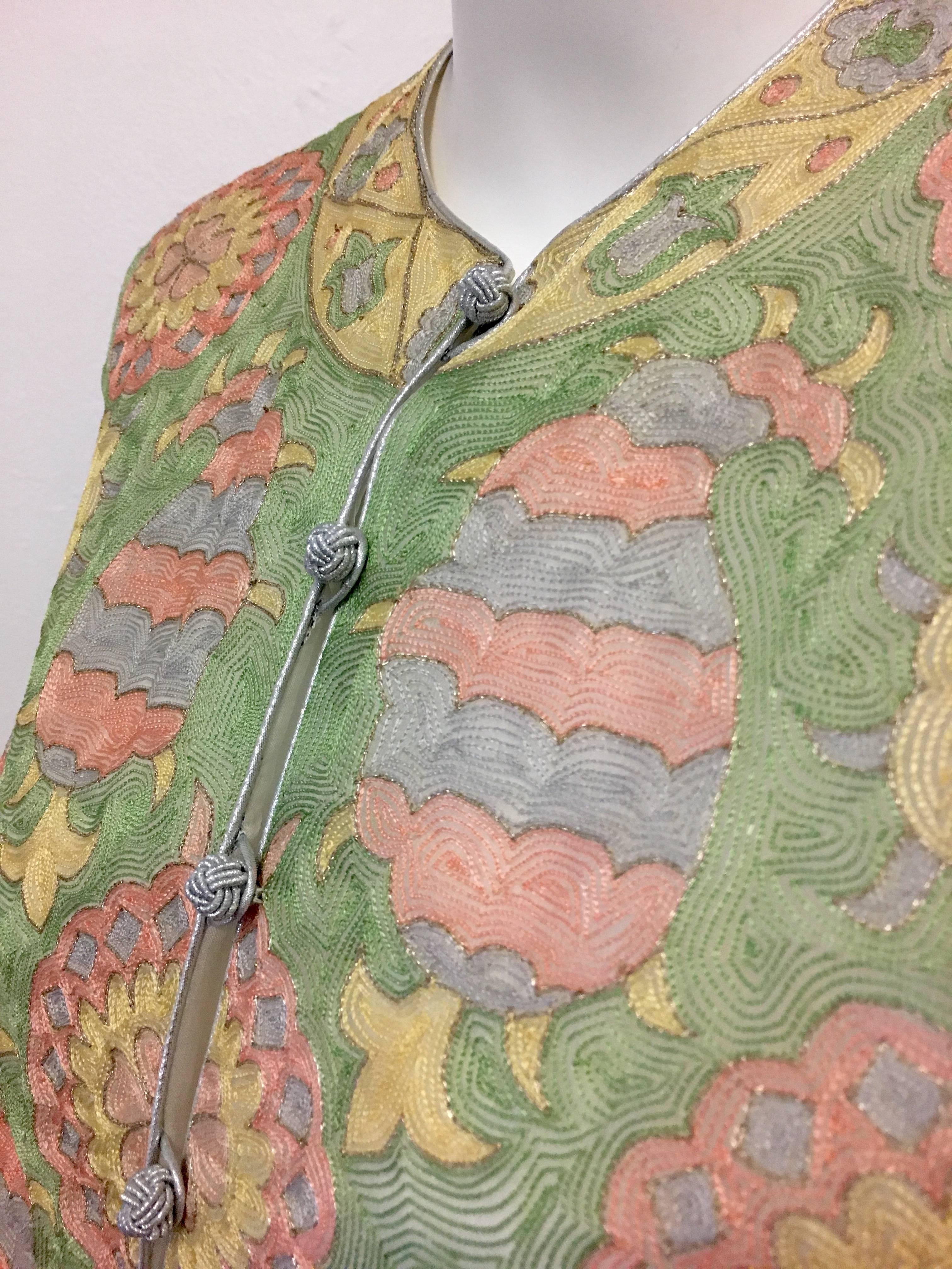 Women's Mary McFadden Couture Pastel Embroidered Silk Jacket W Gold/Silver Thread