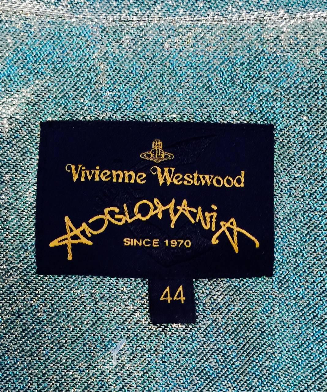 Vivienne Westwood Anglomania Green and Gold Iridescent Cotton Skirt Suit In Excellent Condition In Palm Beach, FL