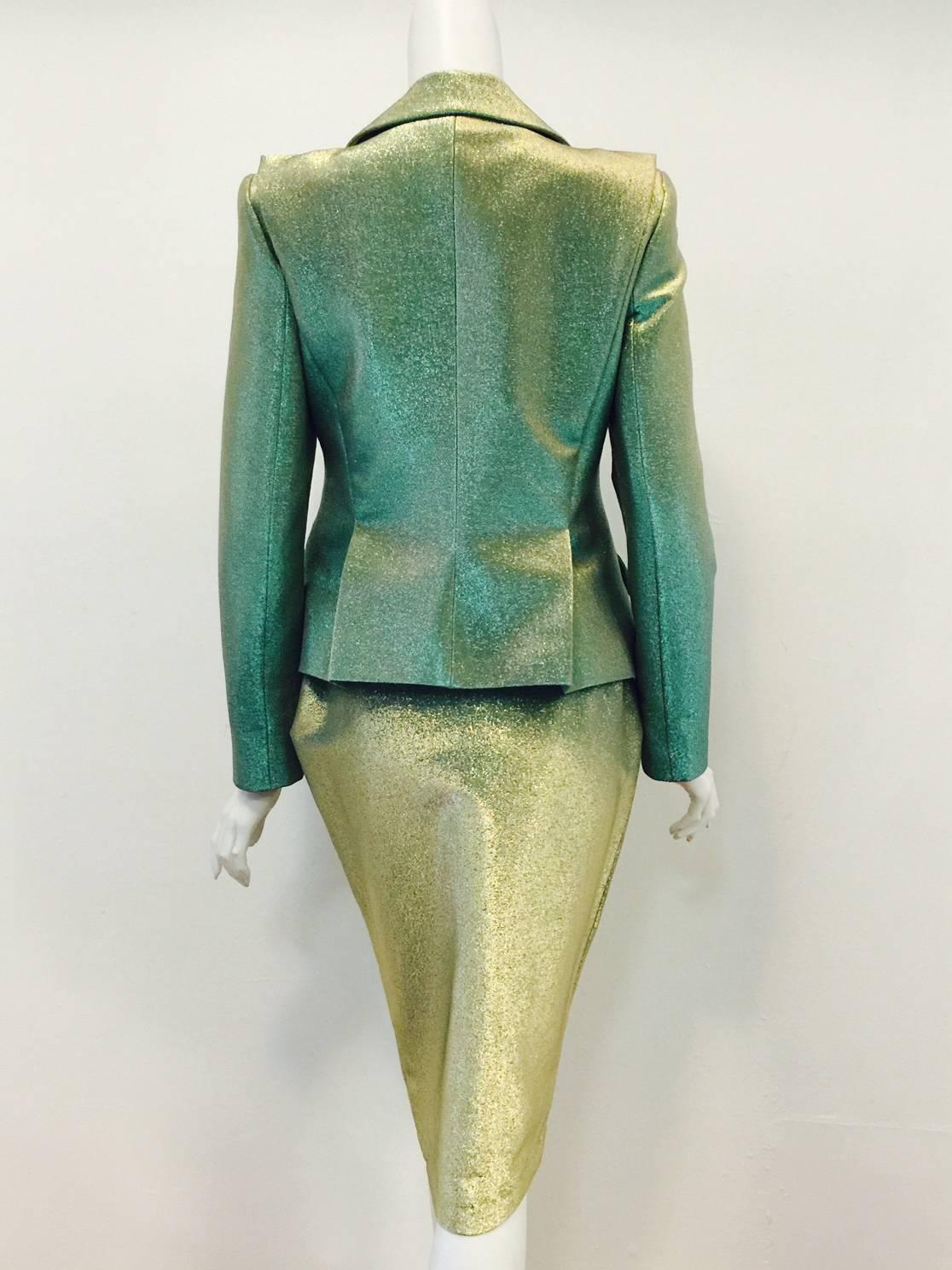 Gray Vivienne Westwood Anglomania Green and Gold Iridescent Cotton Skirt Suit 