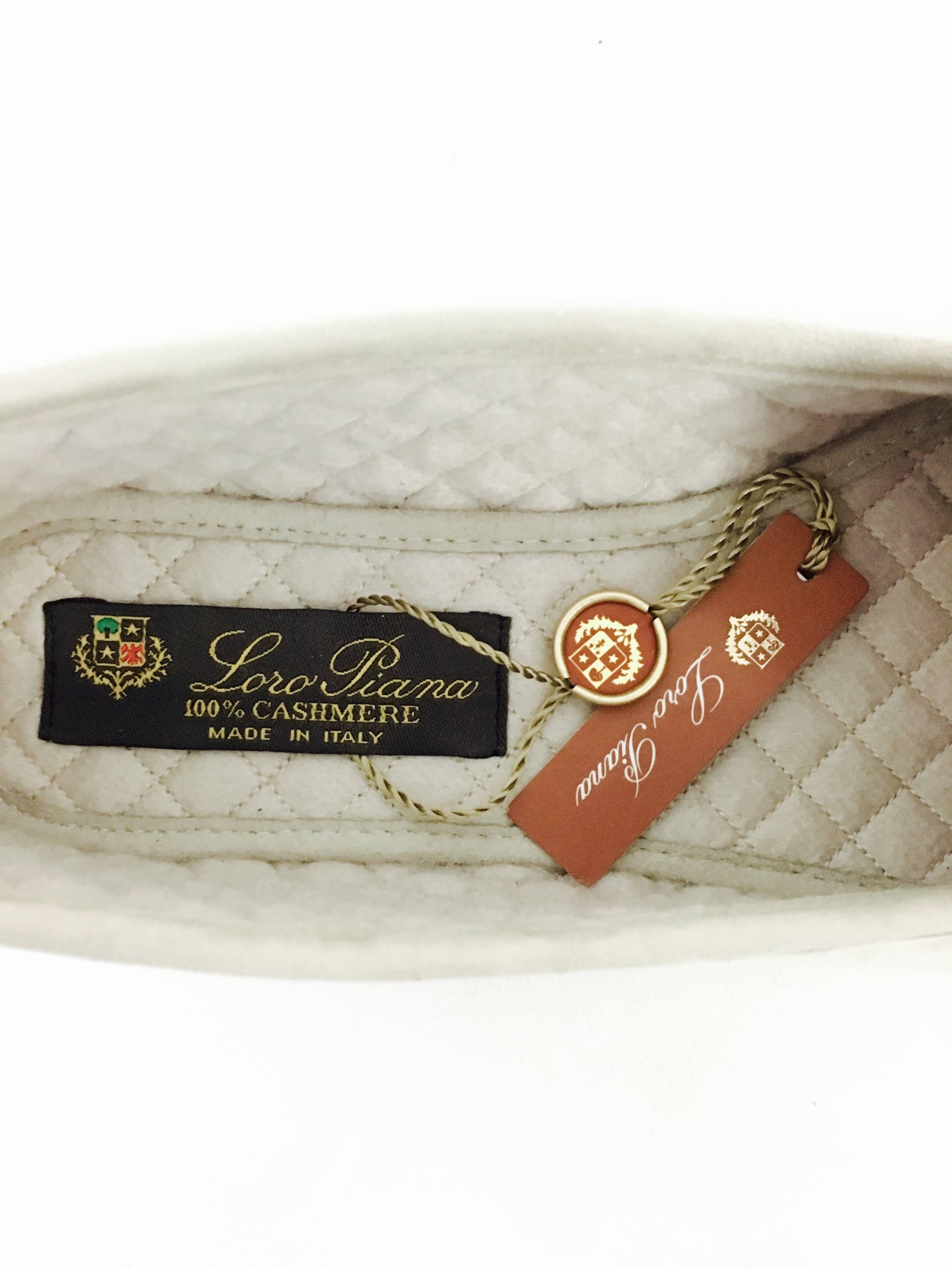 Beige Loro Piana Tan Cashmere Diamond Quilted Slippers New in Box 