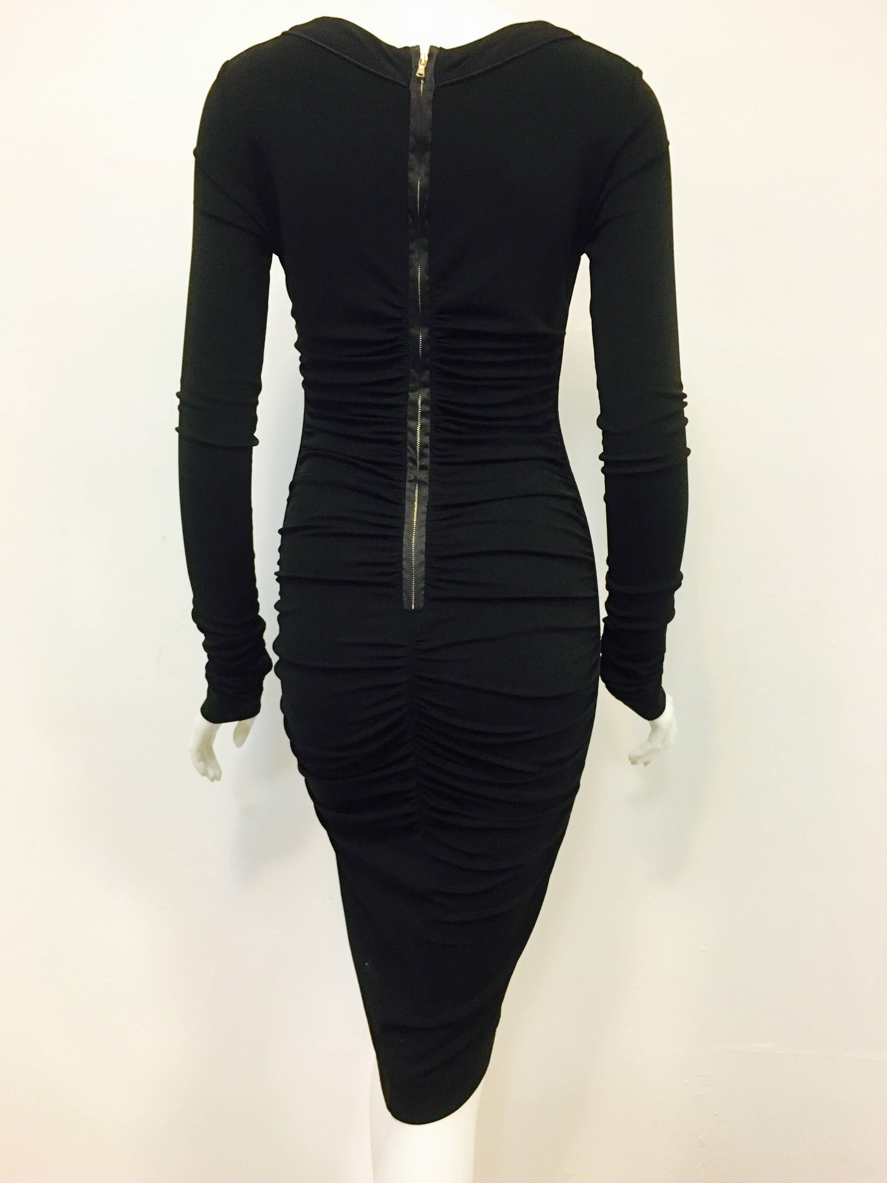 Dolce and Gabbana Black Long Sleeve Stretch Ruched Sheath In Excellent Condition In Palm Beach, FL