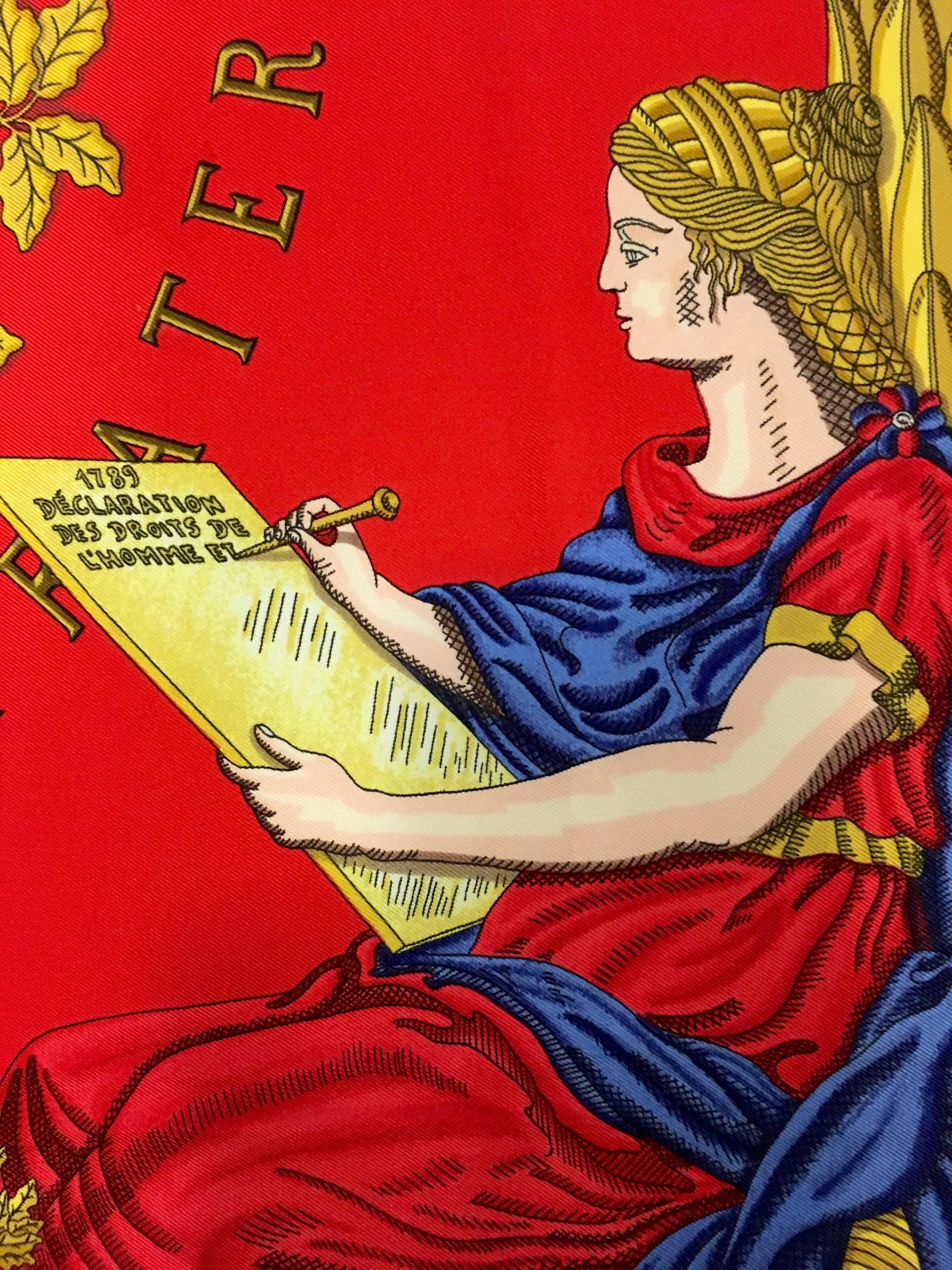 Hermes Silk Liberte, Egalite and Fraternite Commemorative Scarf In Excellent Condition In Palm Beach, FL