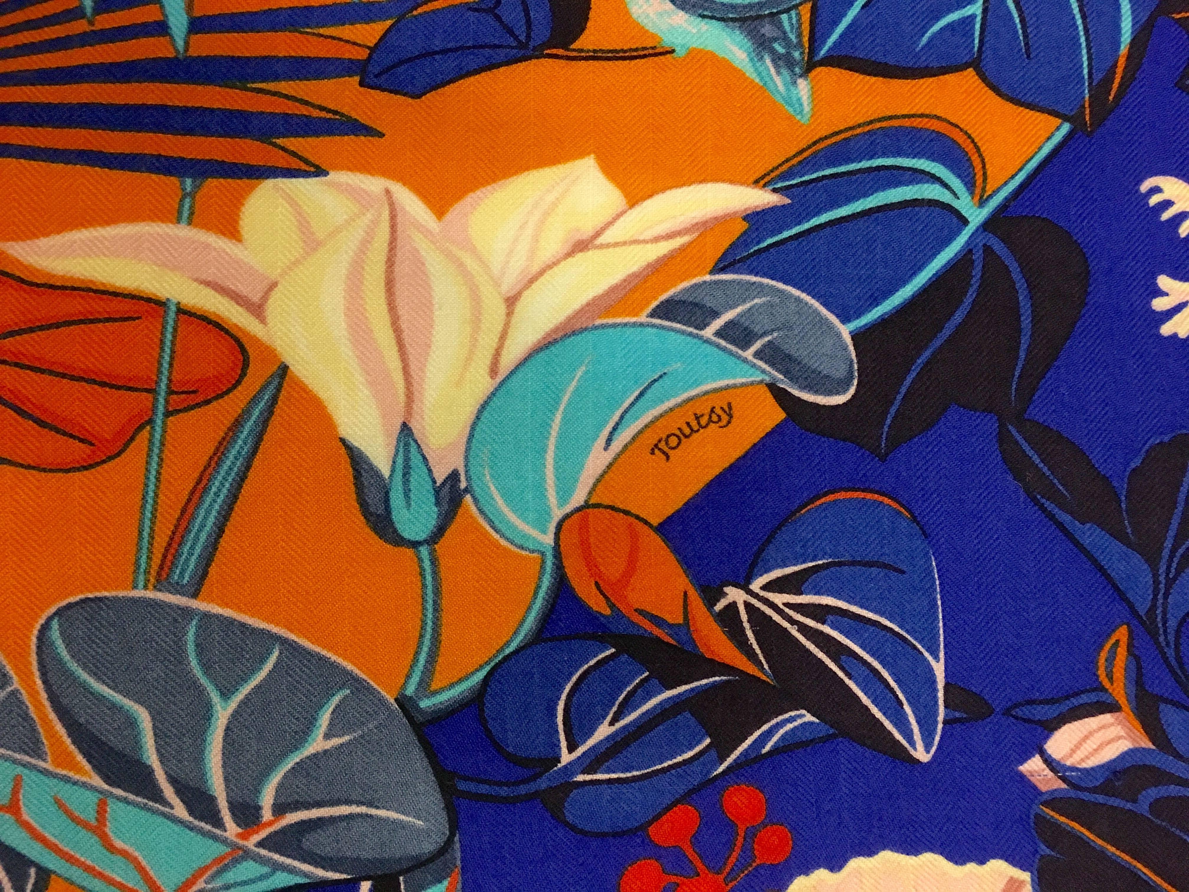 Rare Large Hermes Flamingo Party Scarf In Excellent Condition In Palm Beach, FL