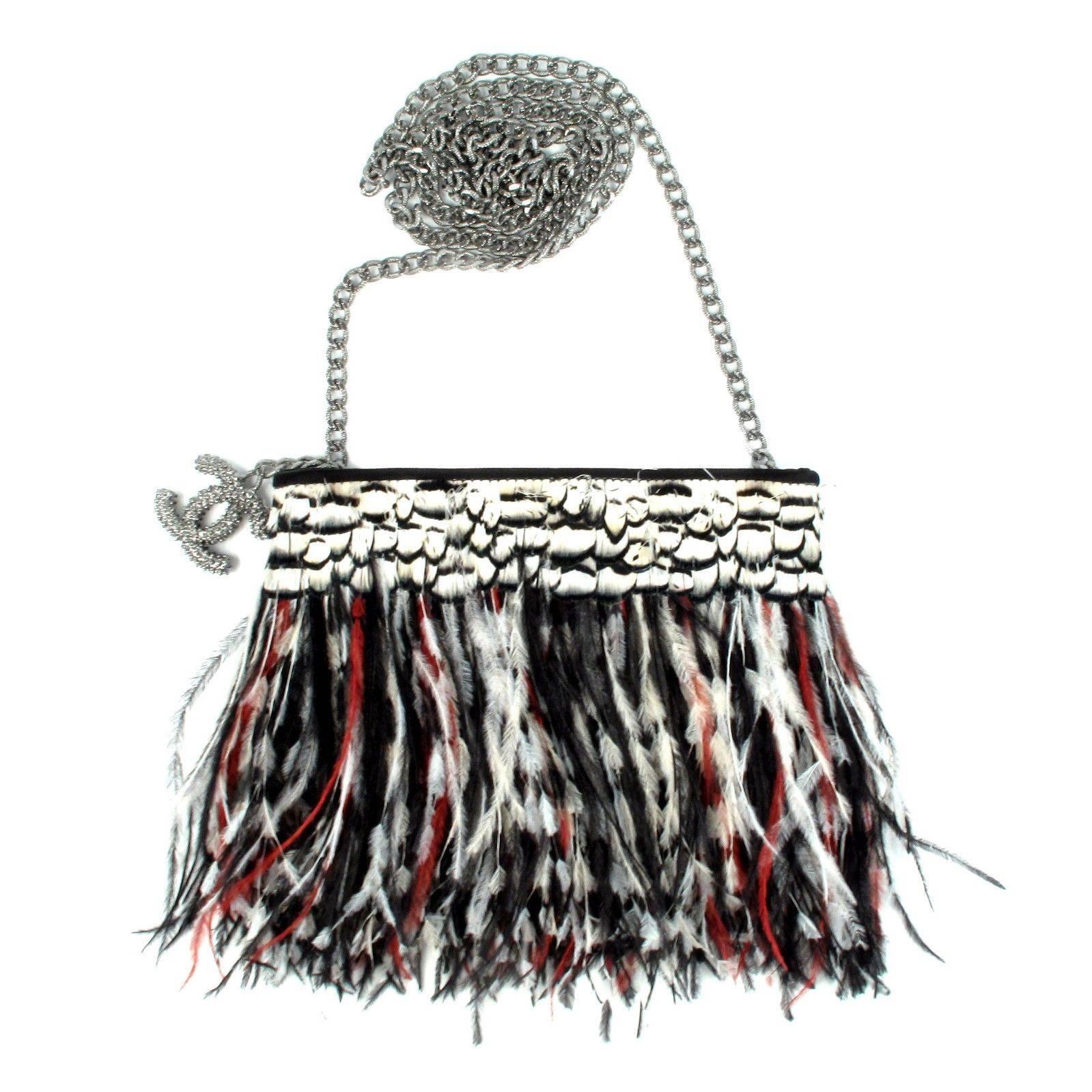 Alluring Chanel Quilted Lambskin Crossbody Bag Embellished with Ostrich Feathers