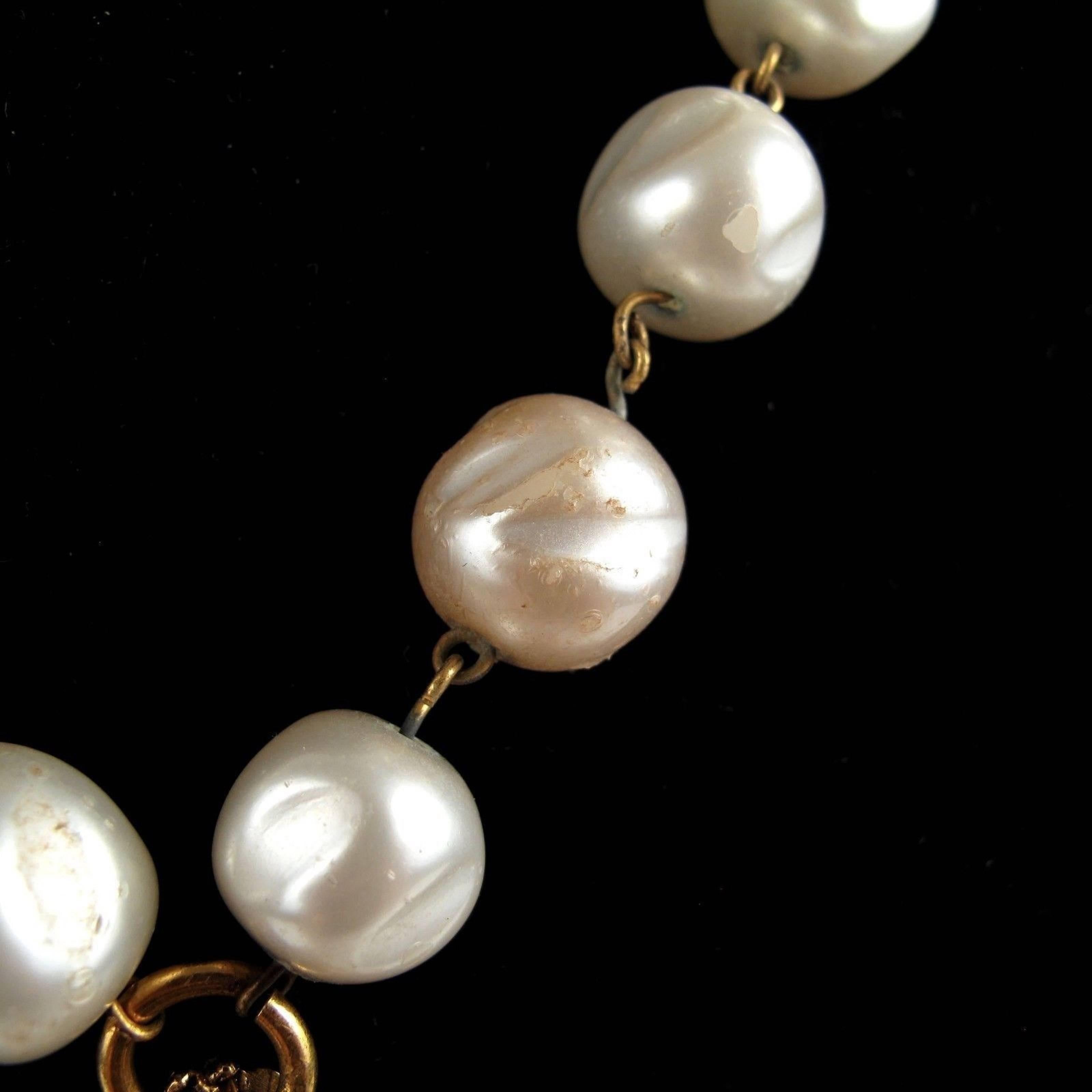 Women's 1993 Chanel Glass Pearl Necklace with CC Logo Drop