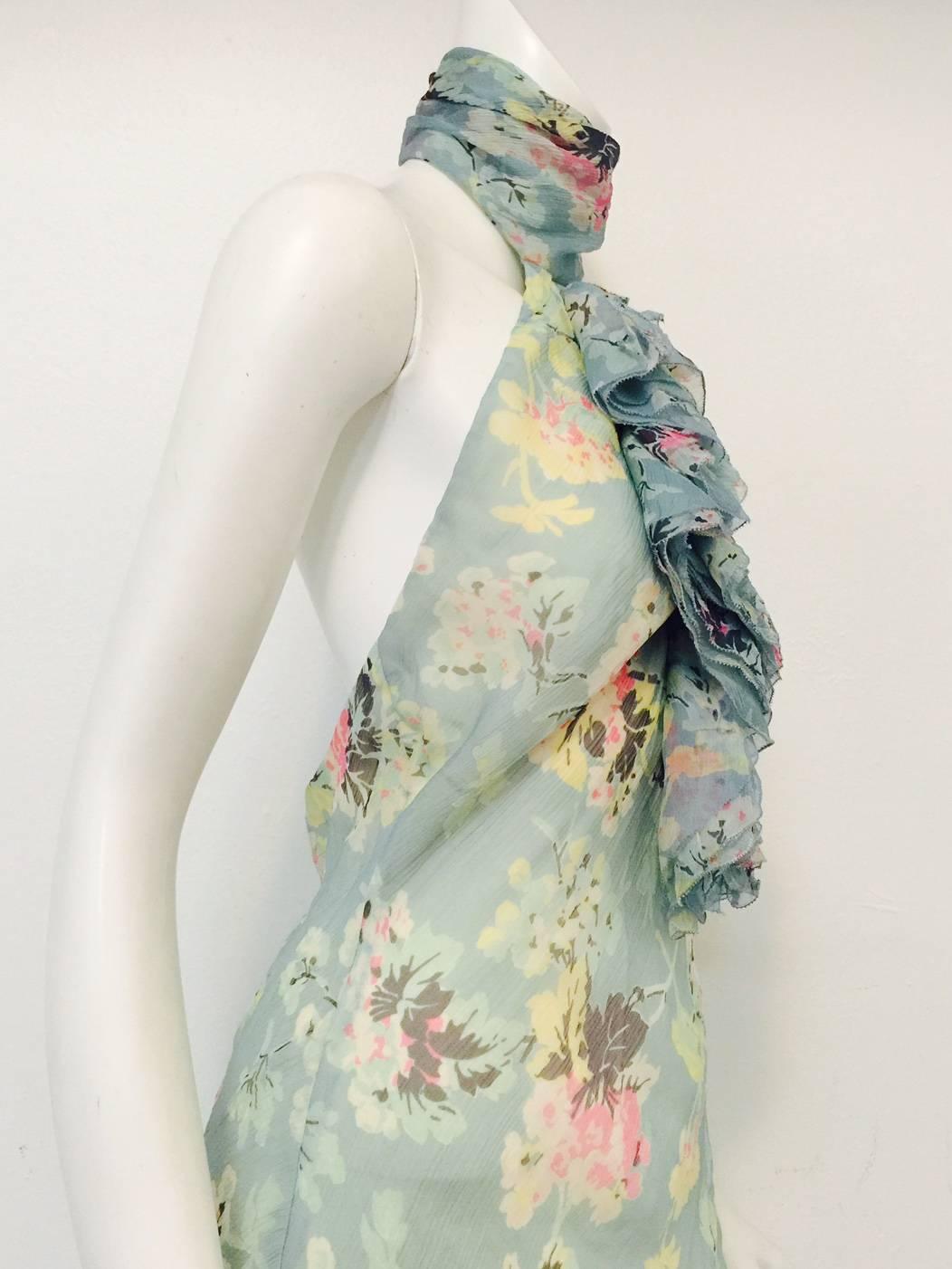 Women's Ralph Lauren Collection Floral Print Silk Bias Cut Halter Dress With Ruffles  For Sale
