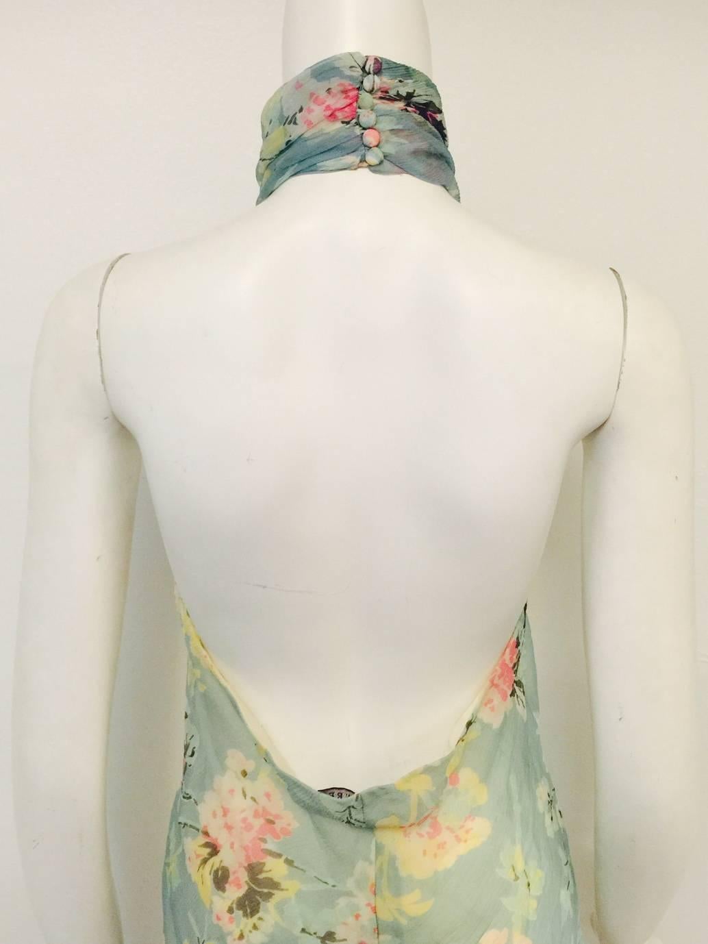 Ralph Lauren Collection Floral Print Silk Bias Cut Halter Dress With Ruffles  In Excellent Condition For Sale In Palm Beach, FL
