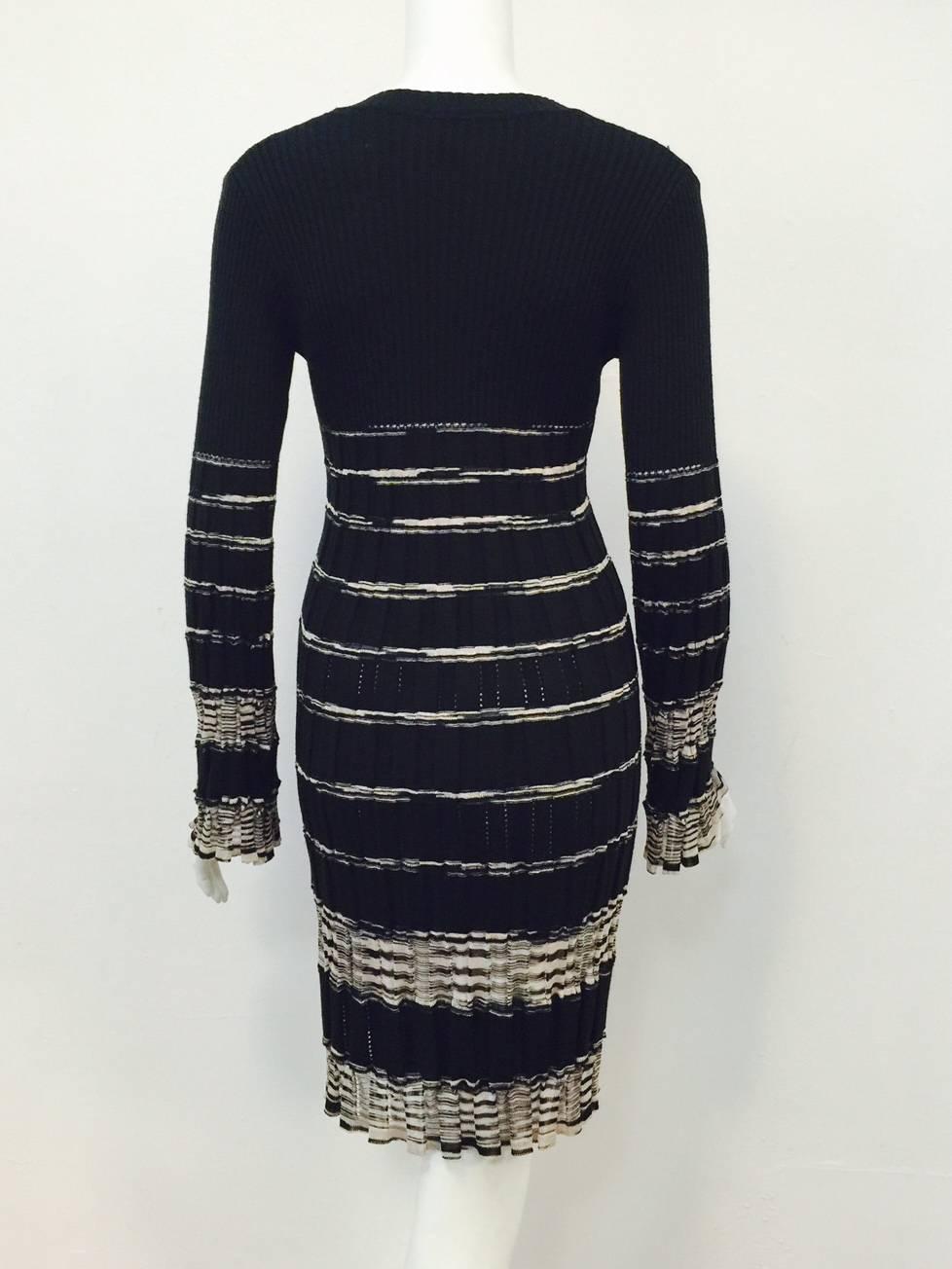M Missoni Must Have Black and Tan All Season Wool Bell Sleeve Knit Dress  In Excellent Condition In Palm Beach, FL