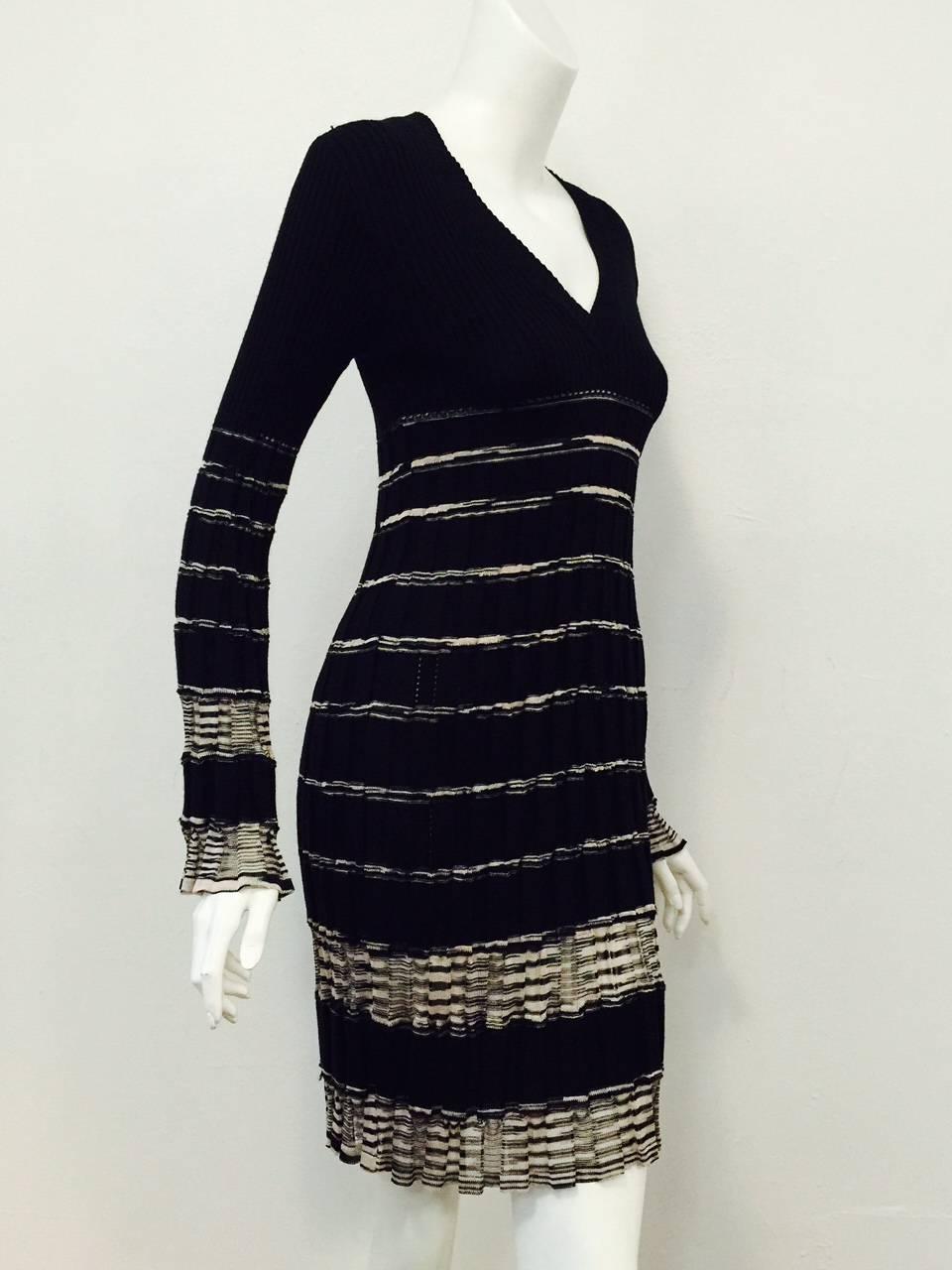 M Missoni All Season Wool Knit Dress is a must for connoisseurs of all things Missoni!  Perfect for travel, black and tan dress features feminine 