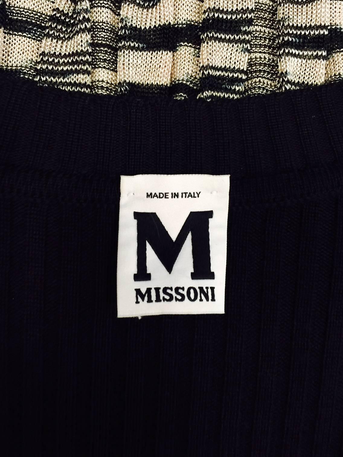 M Missoni Must Have Black and Tan All Season Wool Bell Sleeve Knit Dress  2