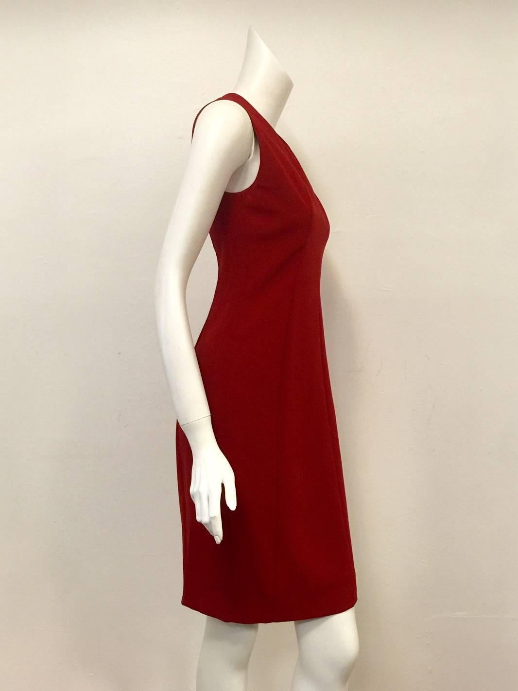 Akris Cranberry Stretch Wool Sleeveless Sheath With Stretch Silk Lining In Excellent Condition In Palm Beach, FL