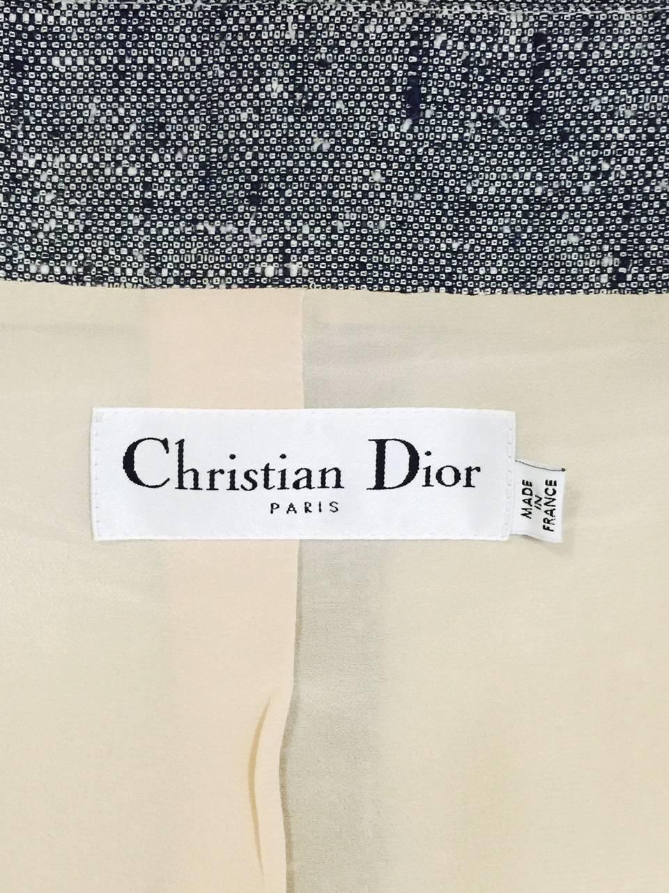 Christian Dior Navy Blue and Ivory Raw Silk Cap Sleeve Skirt Suit  5