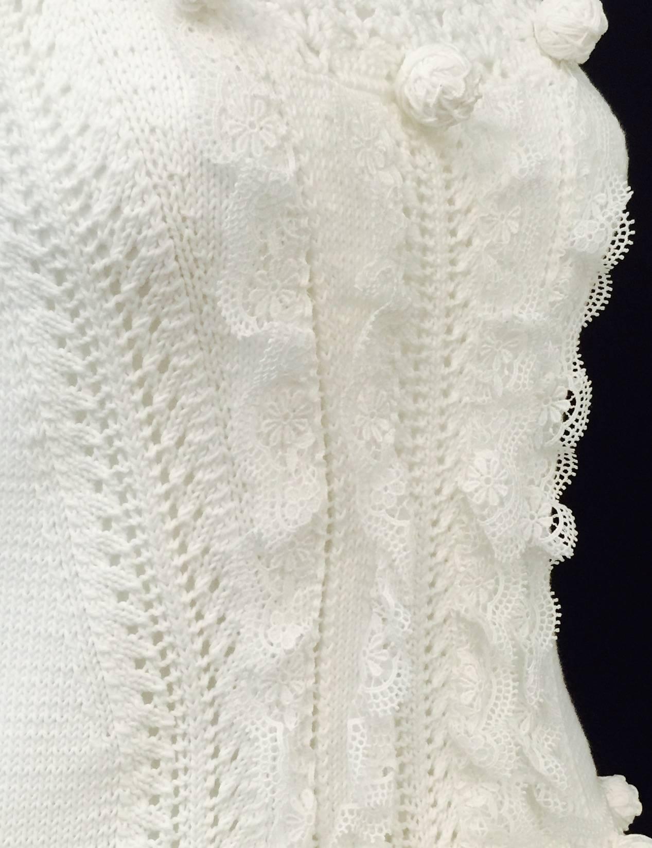 Oscar de la Renta White Cotton Crochet Camisole and Skirt Ensemble Size Medium For Sale 1