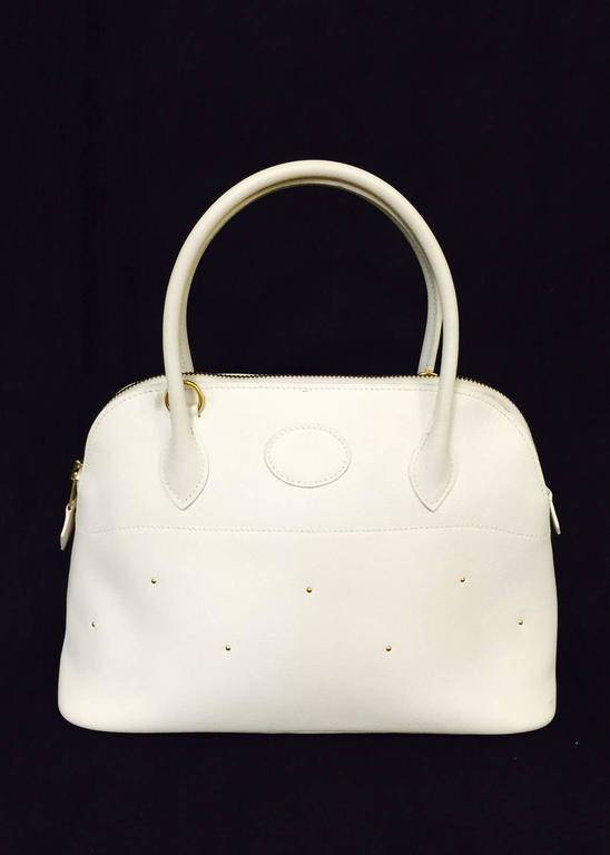 Hermes 1993 Bolide 27 White Clemence With Gold Studs GHW For Sale at 1stdibs