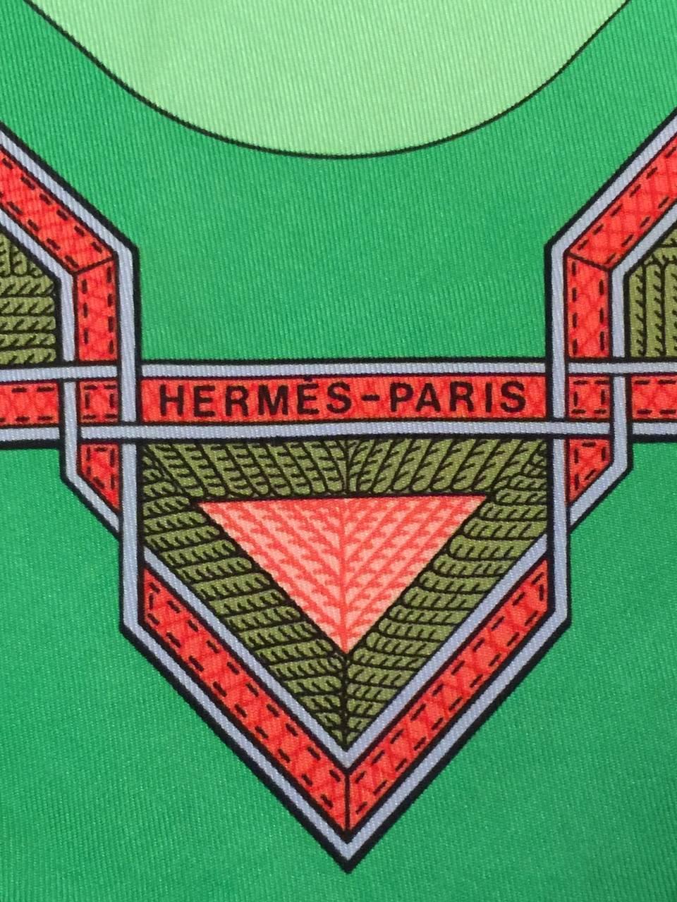 Green Hermes Cuirs du Desert Silk Twill Carre by Francoise de la Perriere