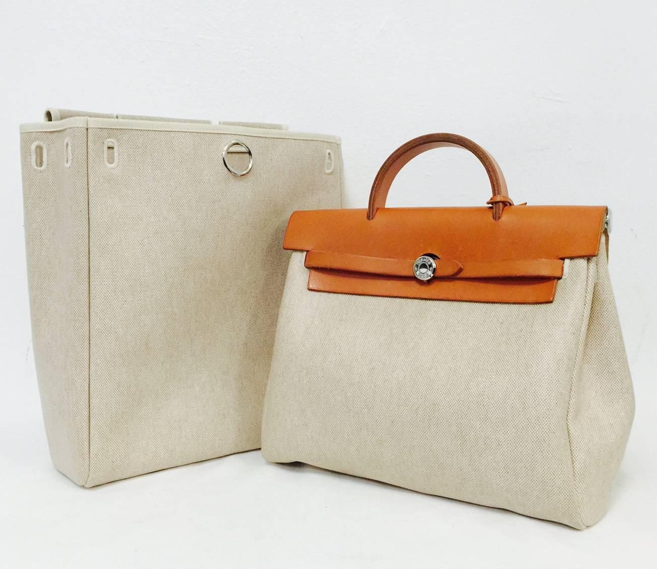 1998 Hermes Tan Toile and Leather Herbag PM - Two for One! In Excellent Condition In Palm Beach, FL