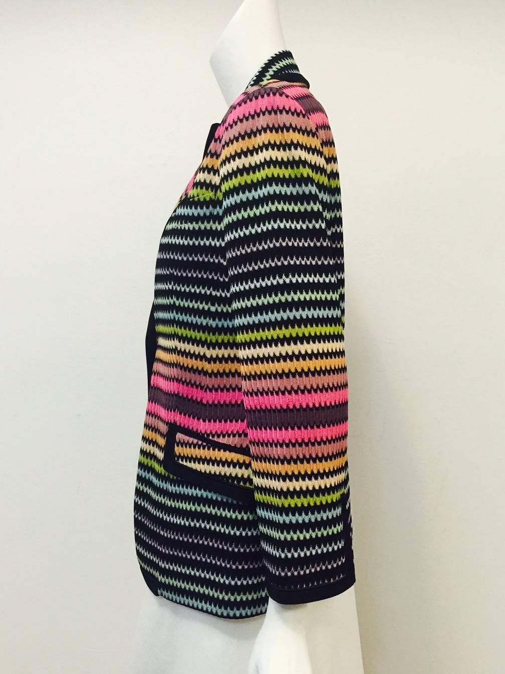 Women's Missoni Multi-Colored Zig Zag Pattern Knit Blazer With Peaked Lapels 