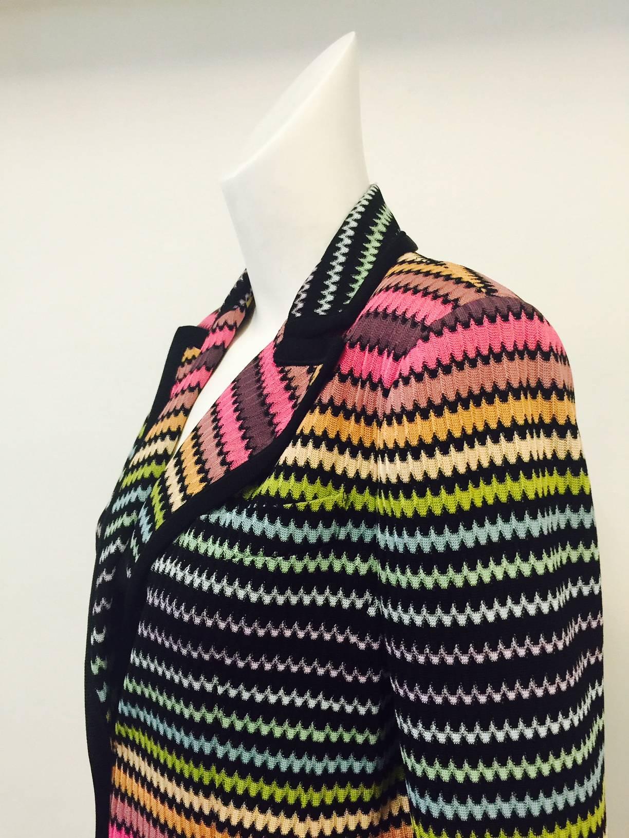 Missoni Multi-Colored Zig Zag Pattern Knit Blazer With Peaked Lapels  1