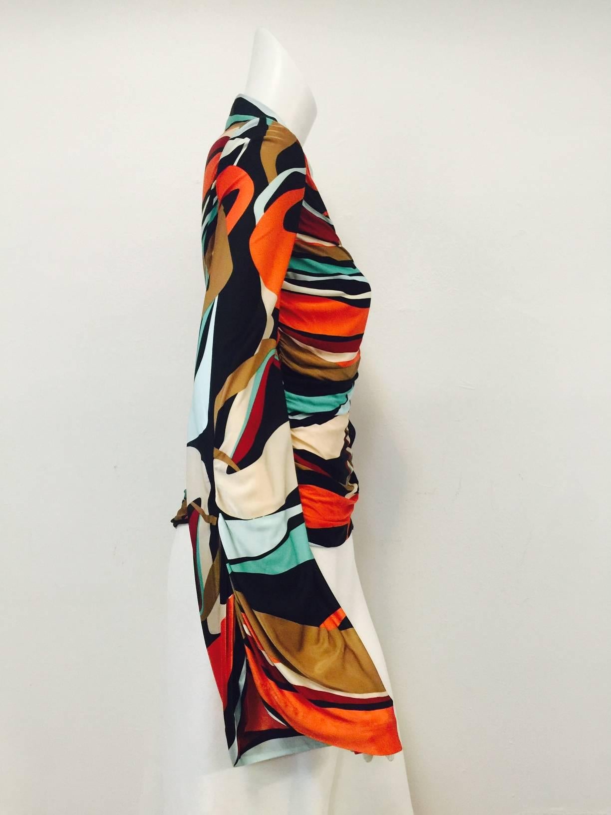 Magnificent Missoni Ruched Abstract Print Viscose Blouse With Bell Sleeves In Excellent Condition In Palm Beach, FL