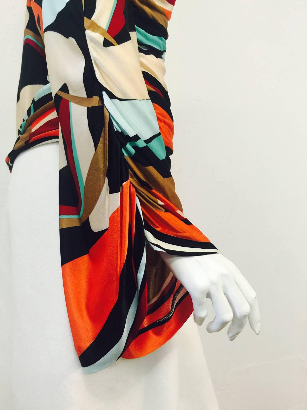 Magnificent Missoni Ruched Abstract Print Viscose Blouse With Bell Sleeves 2