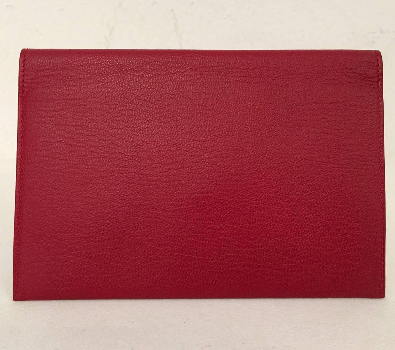 Chanel Deep Red Leather Pochette With Gold Tone Hardware Serial No 5546023 In Excellent Condition In Palm Beach, FL