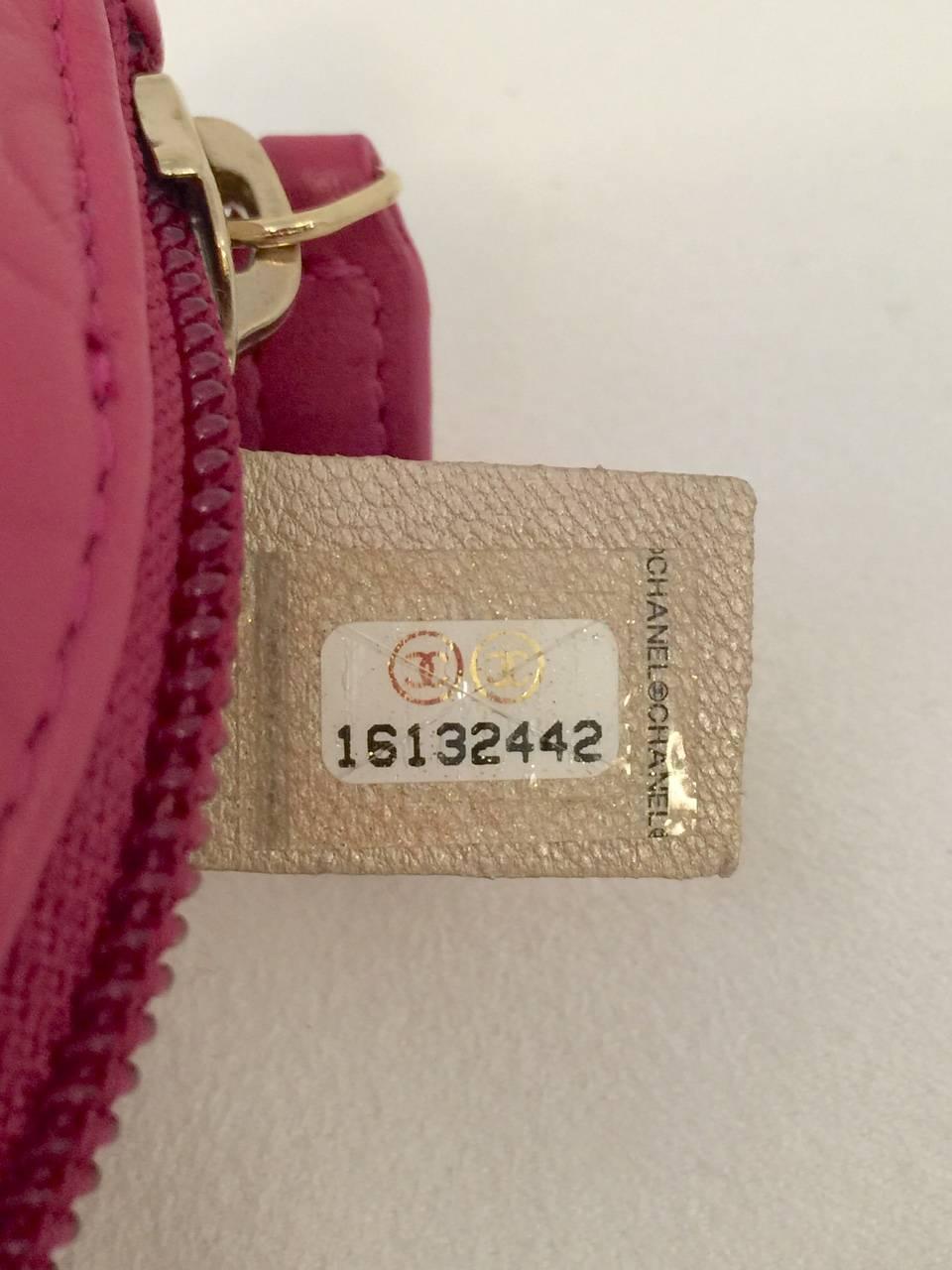 Red Chanel Fuchsia Camellia Stamped Leather O-Key Holder With Box Serial No 16132442